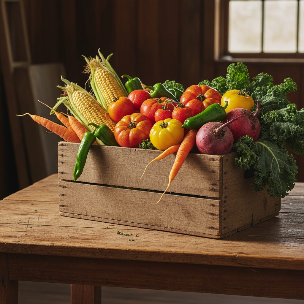 Fresh CSA box with seasonal produce